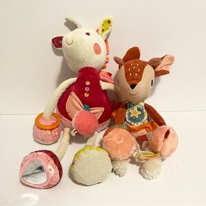 LILLIPUTIENS Unicorn + Deer Baby Sensory Toy Plush Doudou Baby Girl Lovey Lot